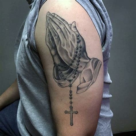 cross praying hands tattoo designs|prayer hands with rosary tattoo.